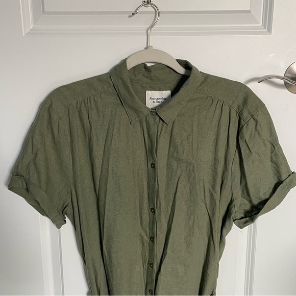 Abercrombie & Fitch Green Linen Blend Button Down Shirt Dress - 35043 - Picture 3 of 16